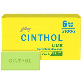 Cinthol Lime Soap, 100g (Pack of 6) - 99.9% Germ Protection | Lime Fresh Fragrance | Soaps For Bath 